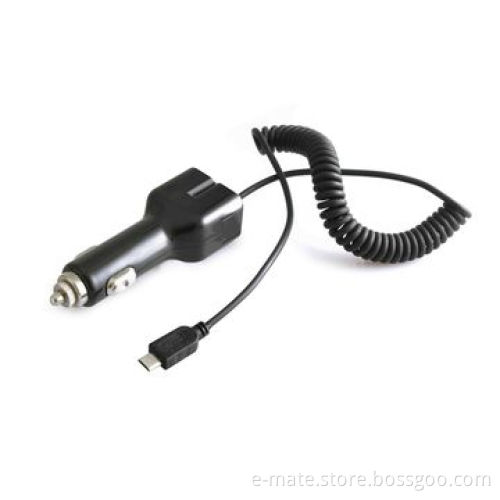 In-car charger with standard USB charging port and mini USB port (with 1.2m cable)